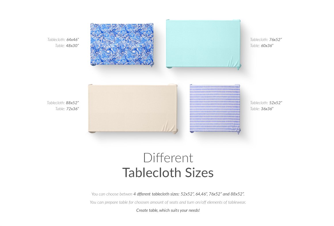 4个桌布印花图案设计展示贴图PSD样机模板 Tablecloth 4x Sizes Mockups Set_img_2