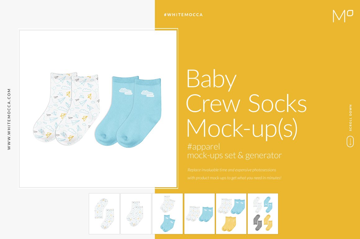 婴儿长装袜子印花图案设计展示贴图样机合集 Baby Crew Socks Mockups Set_img_2