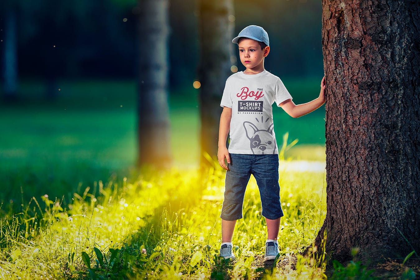5款男孩半袖T恤印花设计展示贴图样机合集 Boy T-Shirt Mockup Set 2_img_2