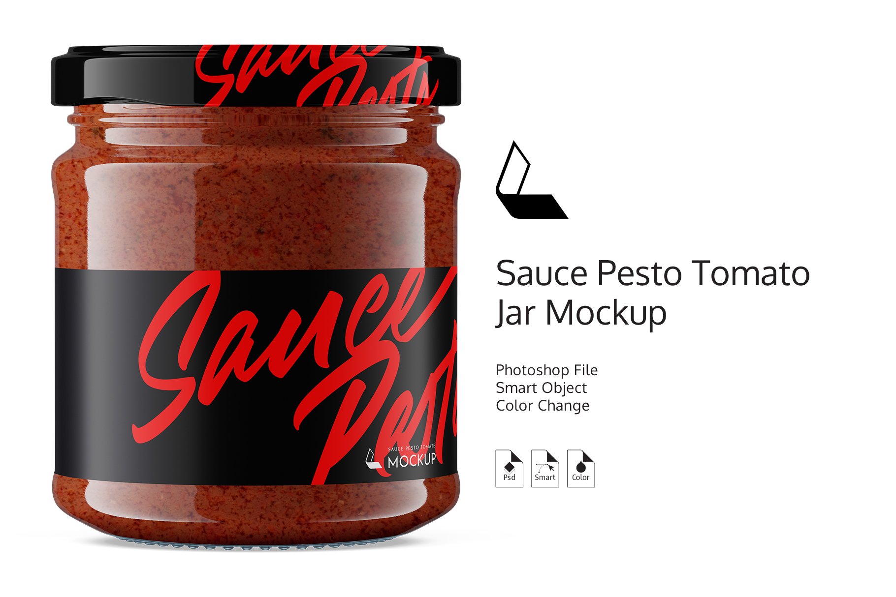 透明蔬菜果酱玻璃瓶标签设计展示样机 Sauce Pesto Tomato Mockup_img_2