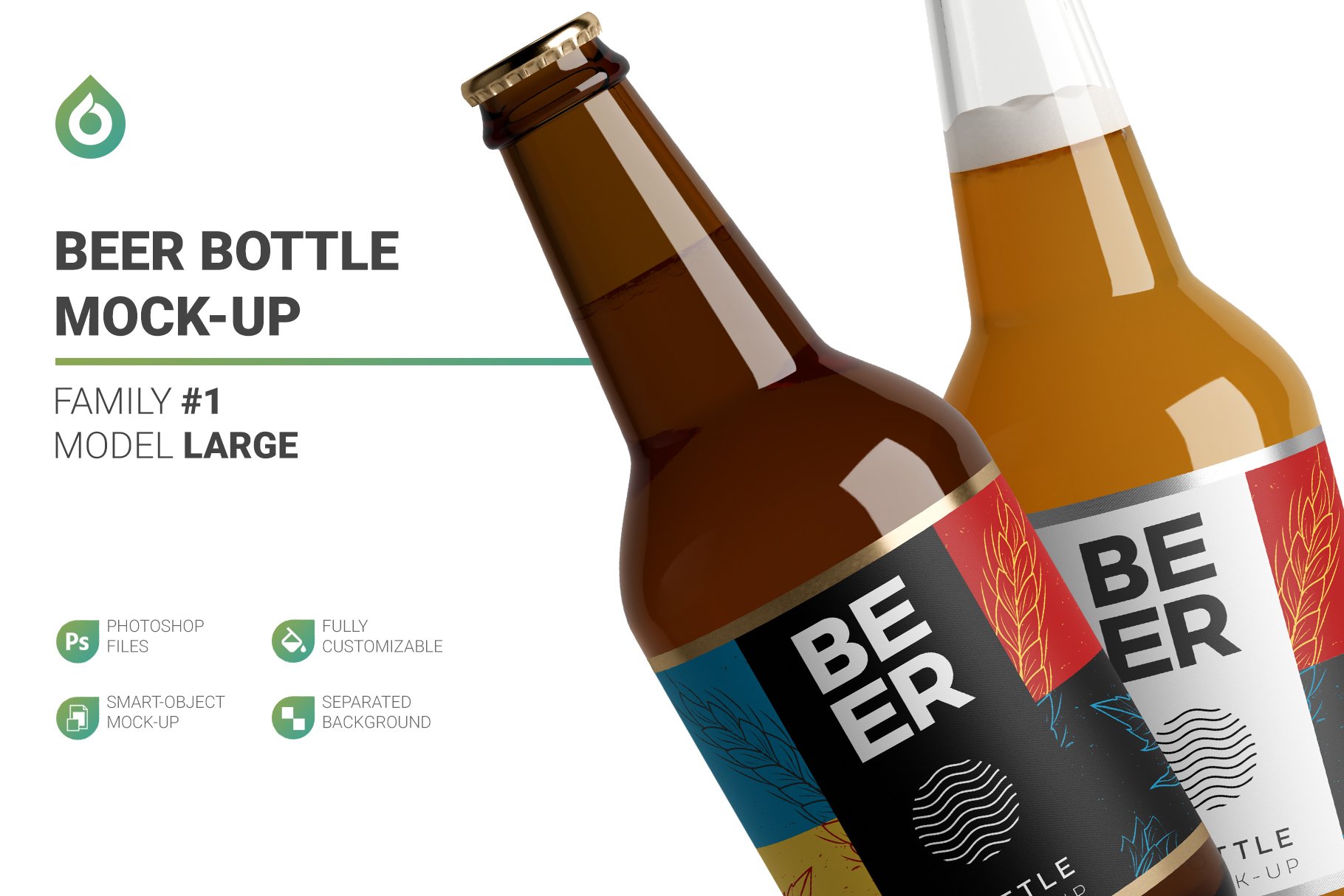 简约啤酒玻璃瓶标签设计展示贴图样机 Beer Bottle Mockup_img_2