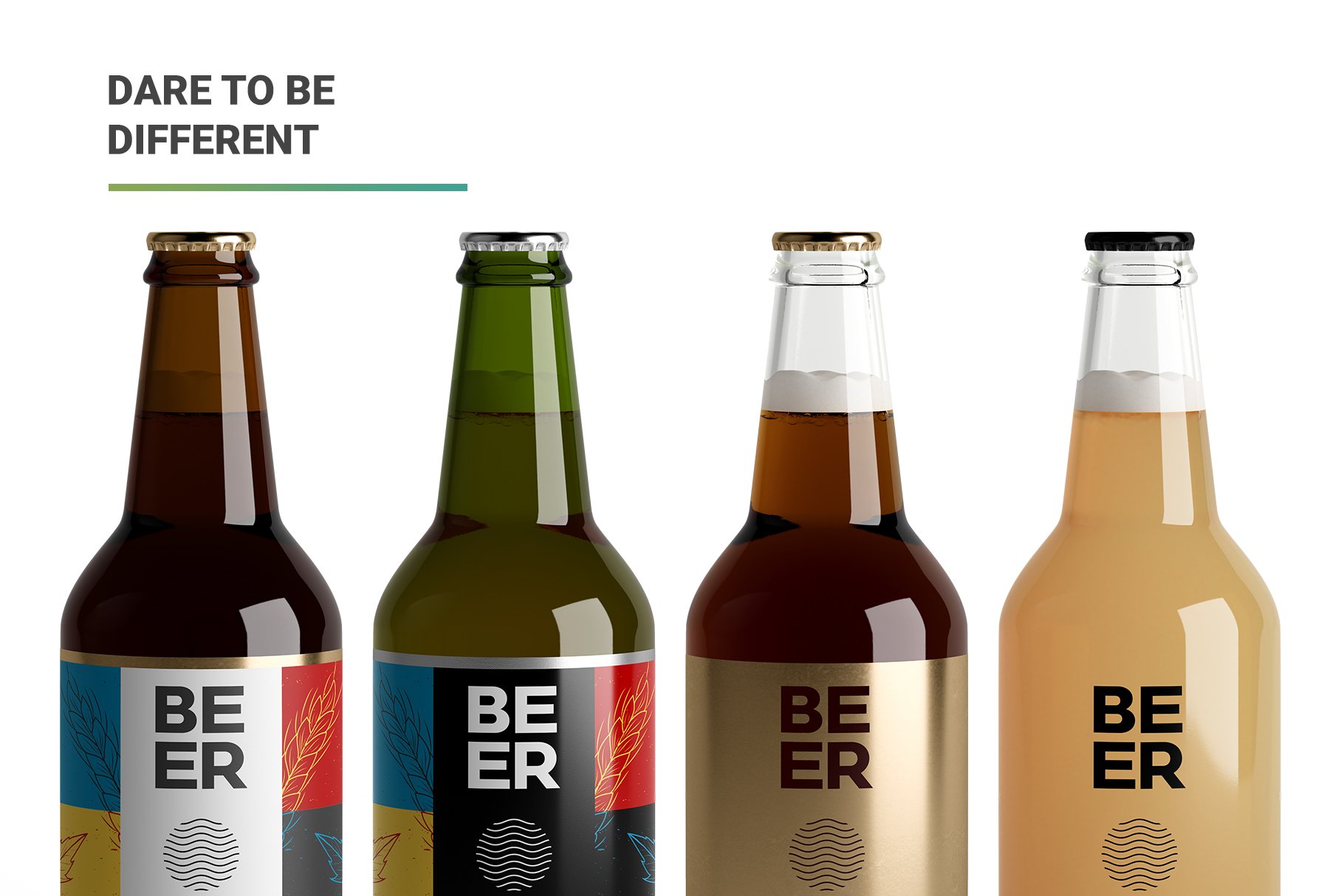 简约啤酒玻璃瓶标签设计展示贴图样机 Beer Bottle Mockup_img_2