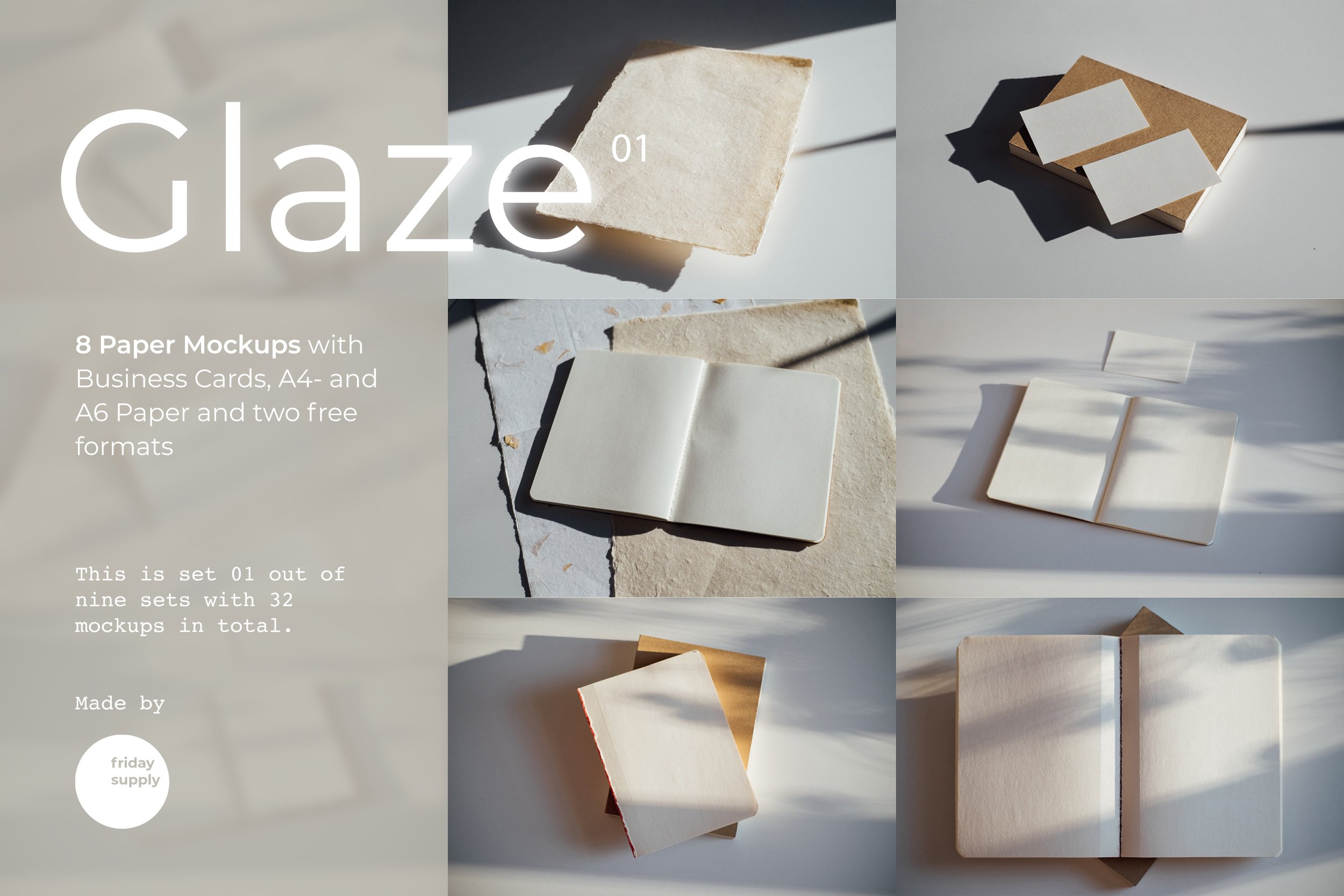 8款羊皮釉面纸名片书籍样机套装 Glaze Paper Mockups Set 01_img_2