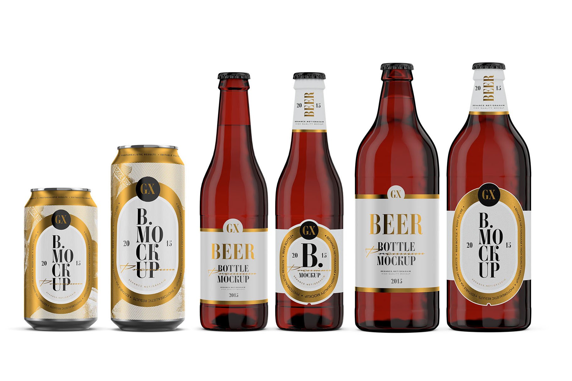 6套啤酒玻璃瓶易拉罐标签设计展示贴图样机合集 Beer Mockup Bundle_img_2