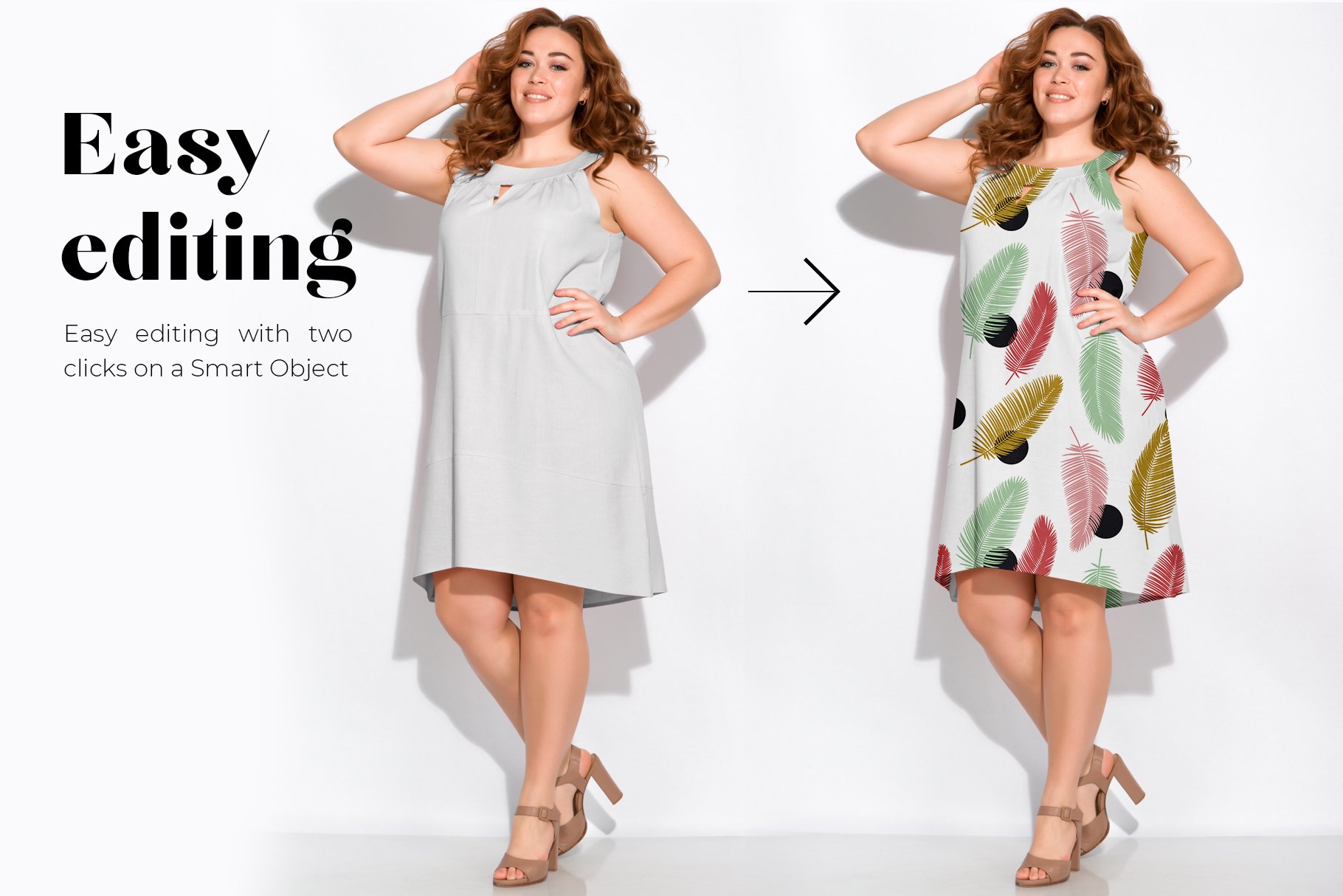 肥大加宽女式服装裙子印花图案设计贴图样机 Plus Size Woman Fashion Mockups_img_2
