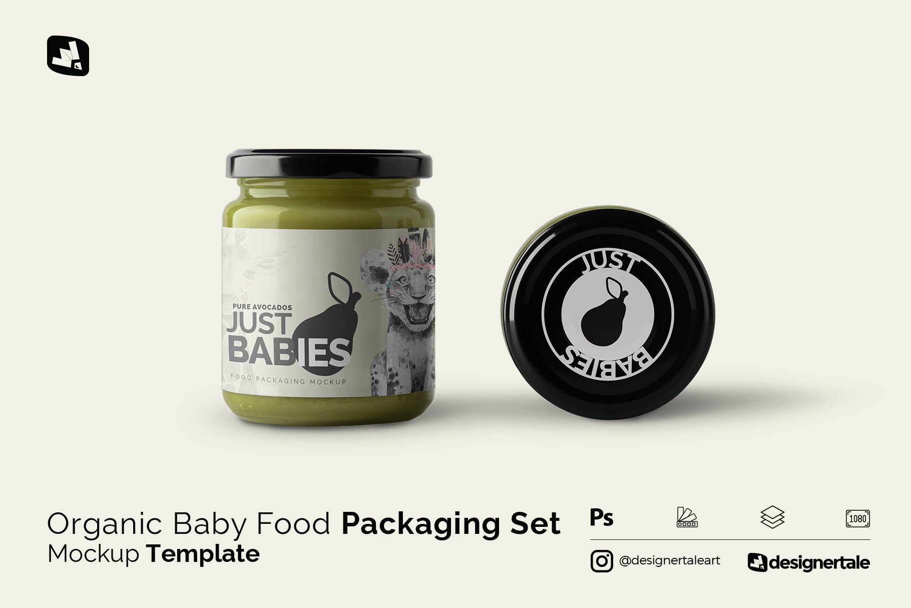 有机婴儿食品包装玻璃瓶标签设计展示贴图样机 Organic Baby Food Packaging Mockup_img_2