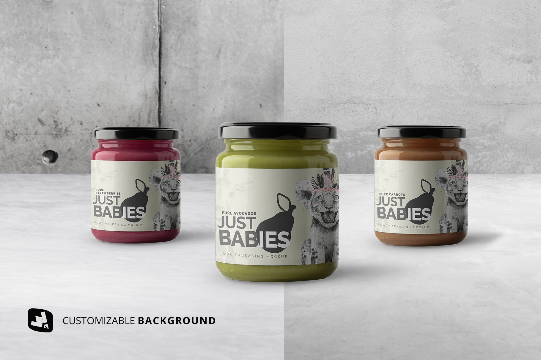 有机婴儿食品包装玻璃瓶标签设计展示贴图样机 Organic Baby Food Packaging Mockup_img_2