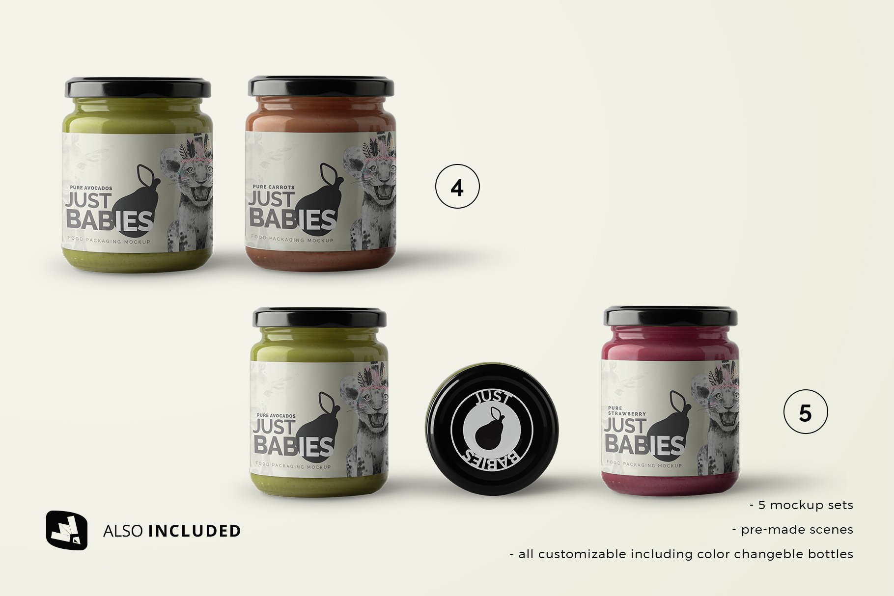 有机婴儿食品包装玻璃瓶标签设计展示贴图样机 Organic Baby Food Packaging Mockup_img_2