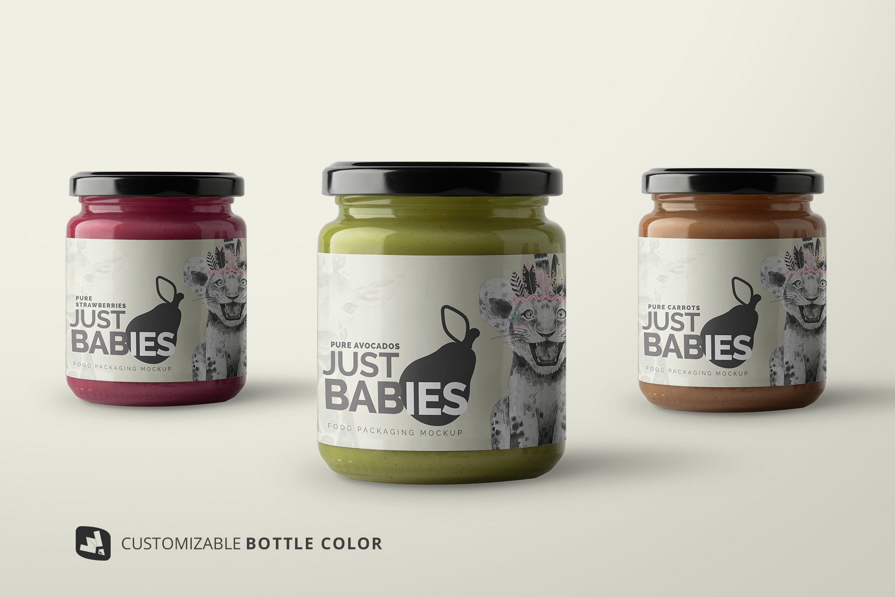 有机婴儿食品包装玻璃瓶标签设计展示贴图样机 Organic Baby Food Packaging Mockup_img_2