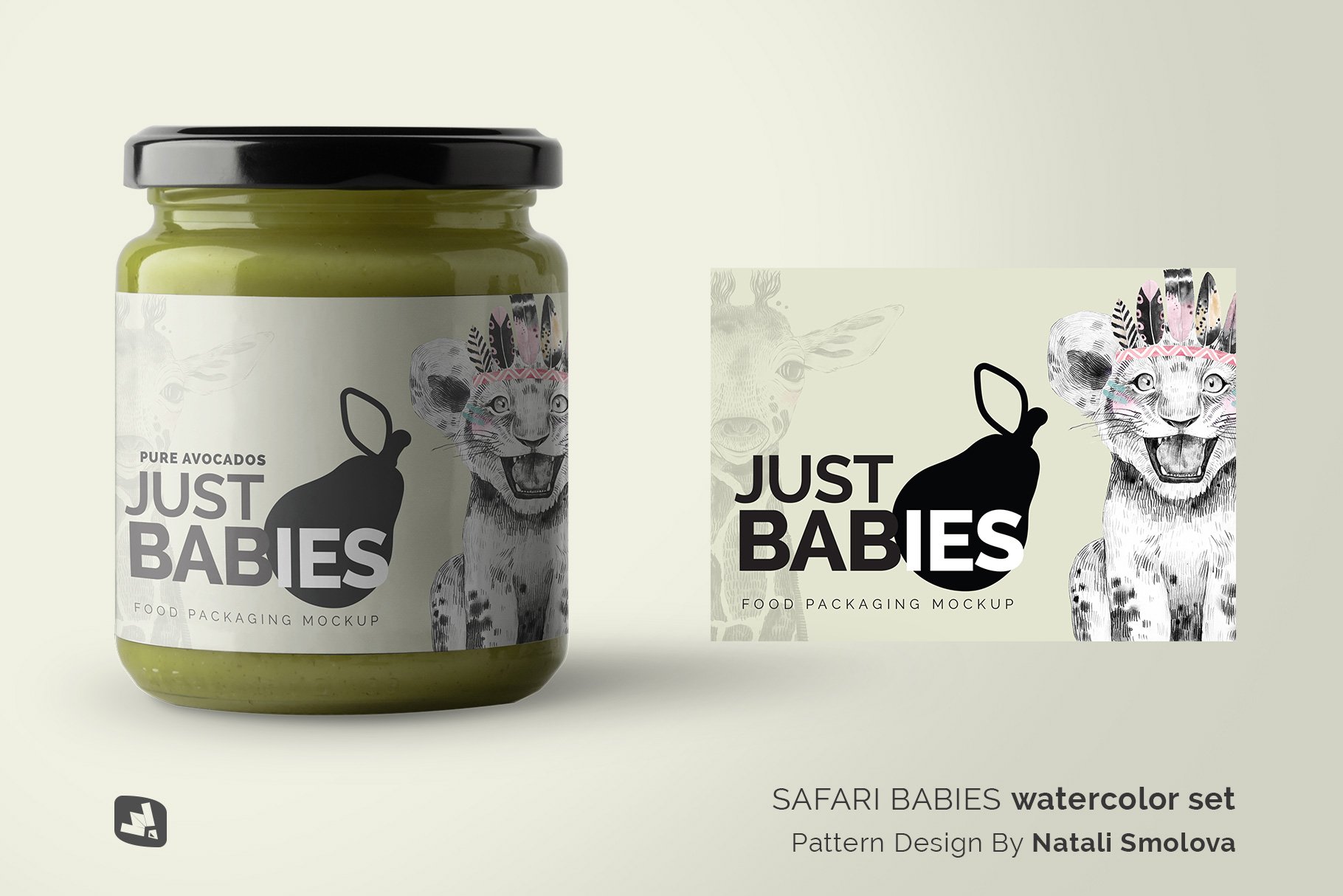 有机婴儿食品包装玻璃瓶标签设计展示贴图样机 Organic Baby Food Packaging Mockup_img_2