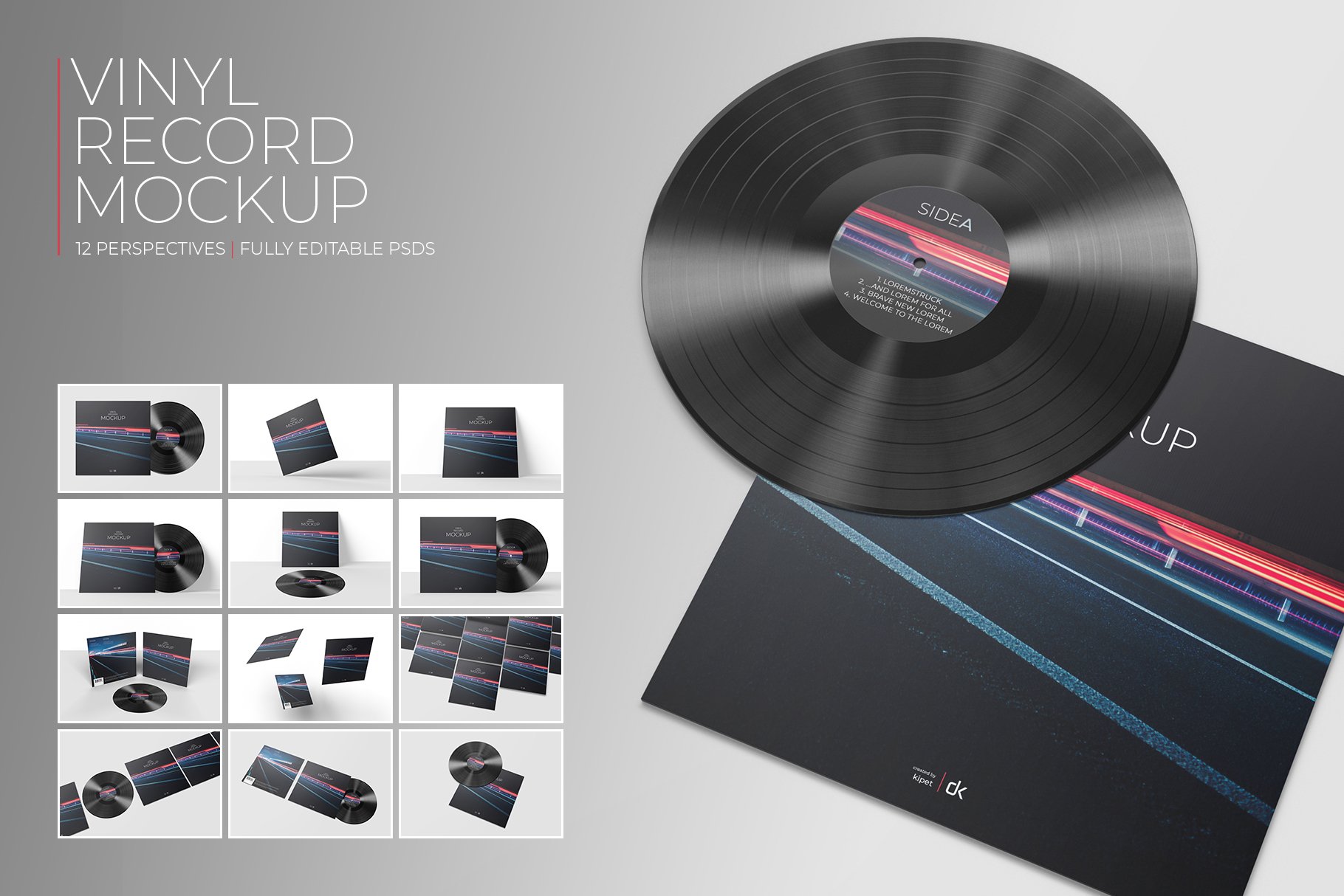 12款黑胶唱片包装纸袋设计展示贴图样机 Vinyl Record Mockup 3_img_2