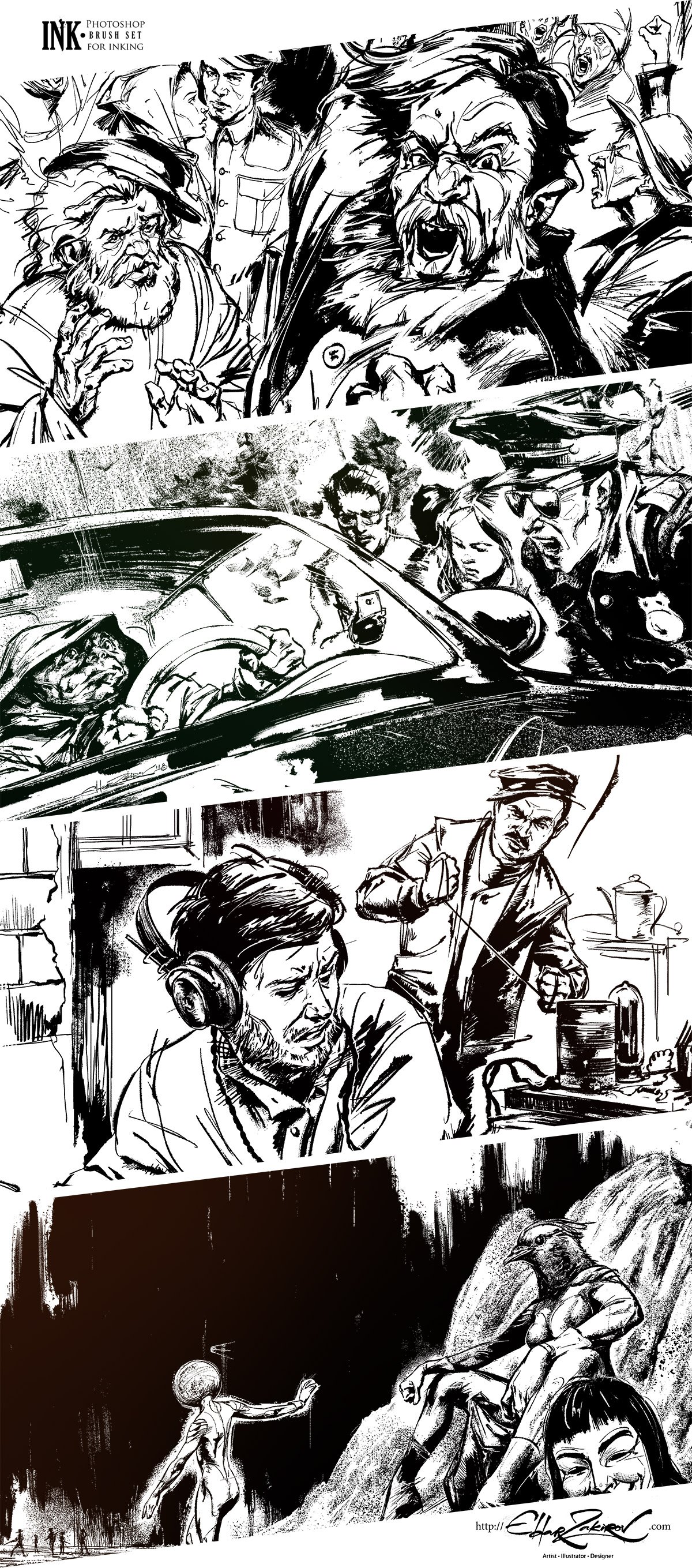 40款复古漫画水墨飞溅毛笔笔触绘画效果PS笔刷动作素材 INK. 40 Photoshop Brushes for Inking + Photoshop Action_img_2