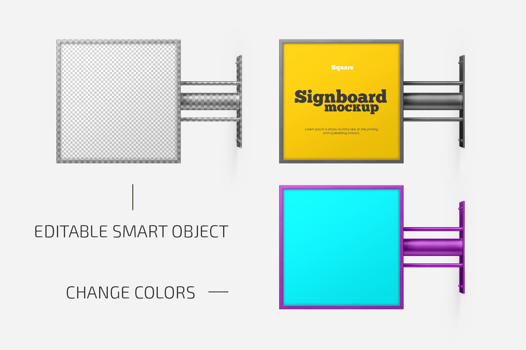 方形徽标招牌标牌设计贴图样机模板集 Square Signboard Mockup Set_img_2