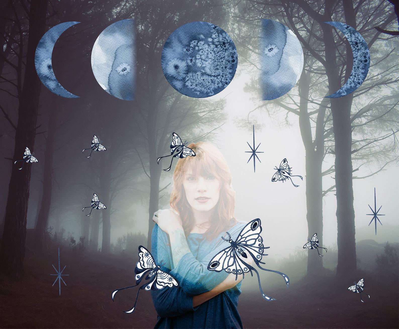 波西米亚风月亮星星蝴蝶手绘水彩剪贴画图片素材 Watercolor Moon Clipart Magic Mysterious_img_2