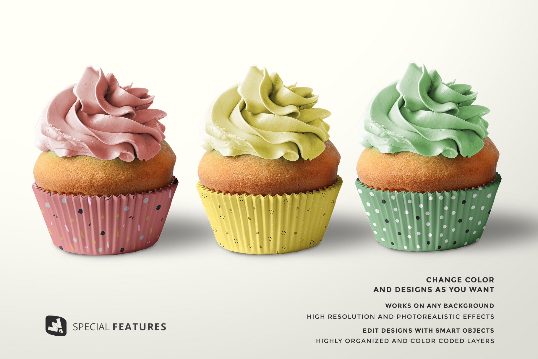 前视图蛋糕冰激凌纸杯设计展示贴图样机 Frontview Cupcake Casing Mockup_img_2