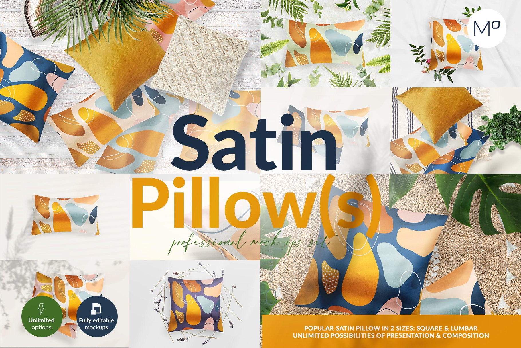 12款绸缎面抱枕枕头印花图案设计展示样机模板 Satin Pillow 12x Mockups Generator_img_2