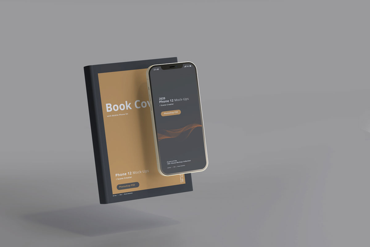 8款带书籍苹果手机Phone 12屏幕演示样机 2020 Smart Phone 12 Mockups With Book Cover_img_2