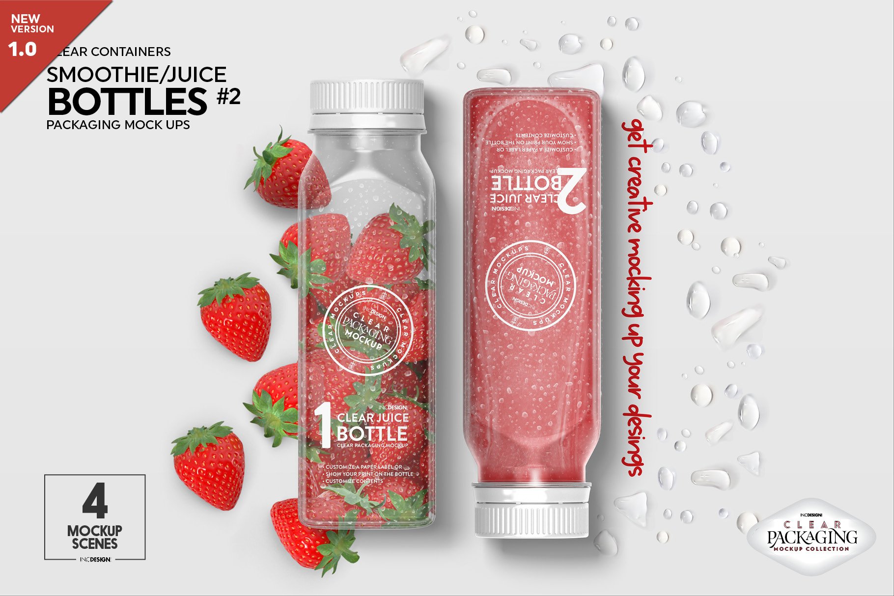 4个果汁饮料塑料瓶标签设计展示体贴样机模板 Clear Juice Smoothie Bottle Mockup_img_2