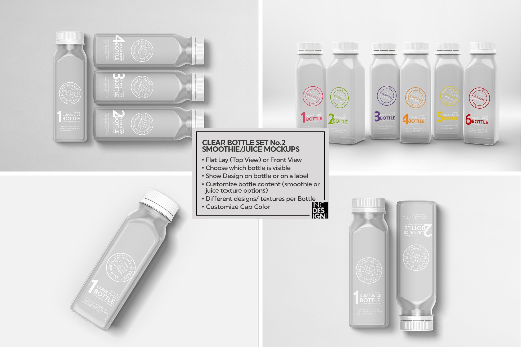 4个果汁饮料塑料瓶标签设计展示体贴样机模板 Clear Juice Smoothie Bottle Mockup_img_2