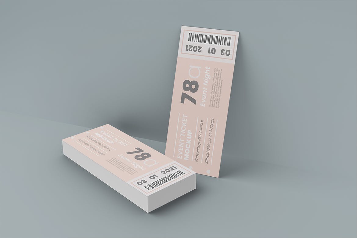 活动门票机票设计展示贴图样机模板 Event Ticket Mockup Vol 01_img_2