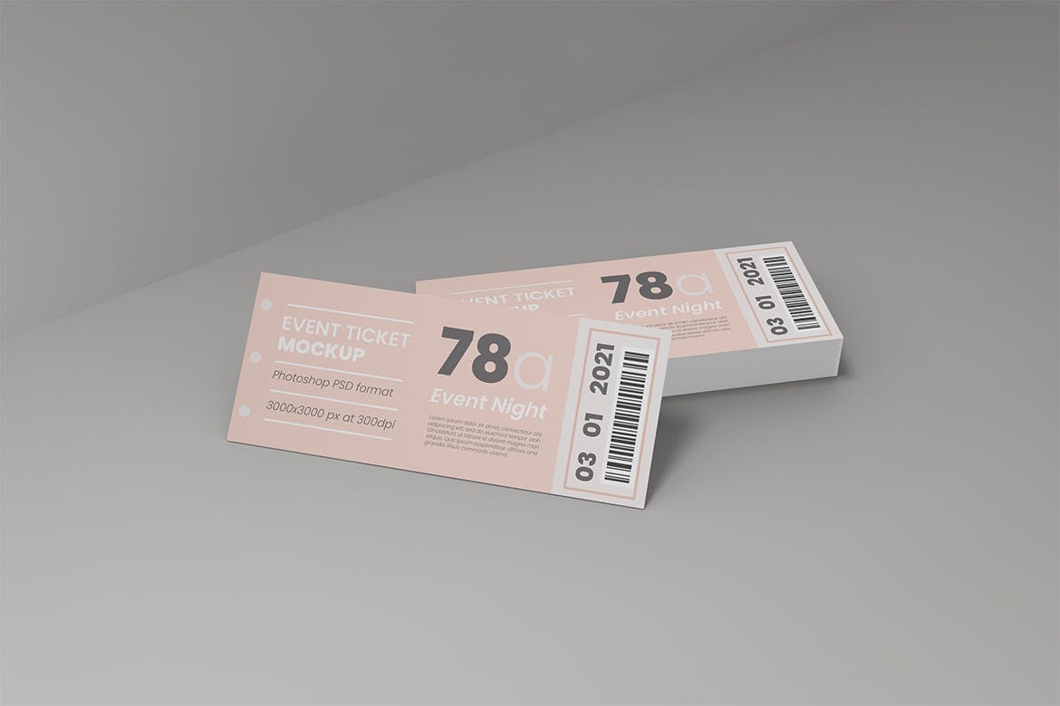 活动门票机票设计展示贴图样机模板 Event Ticket Mockup Vol 01_img_2