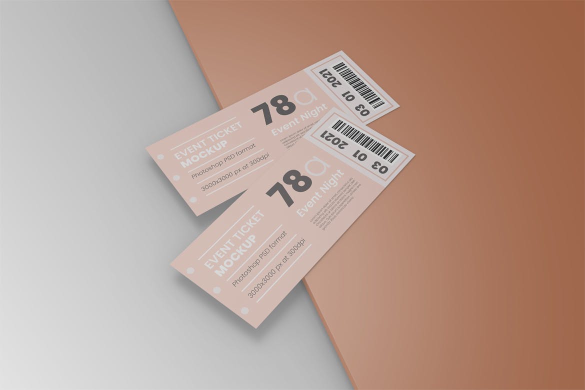 活动门票机票设计展示贴图样机模板 Event Ticket Mockup Vol 01_img_2