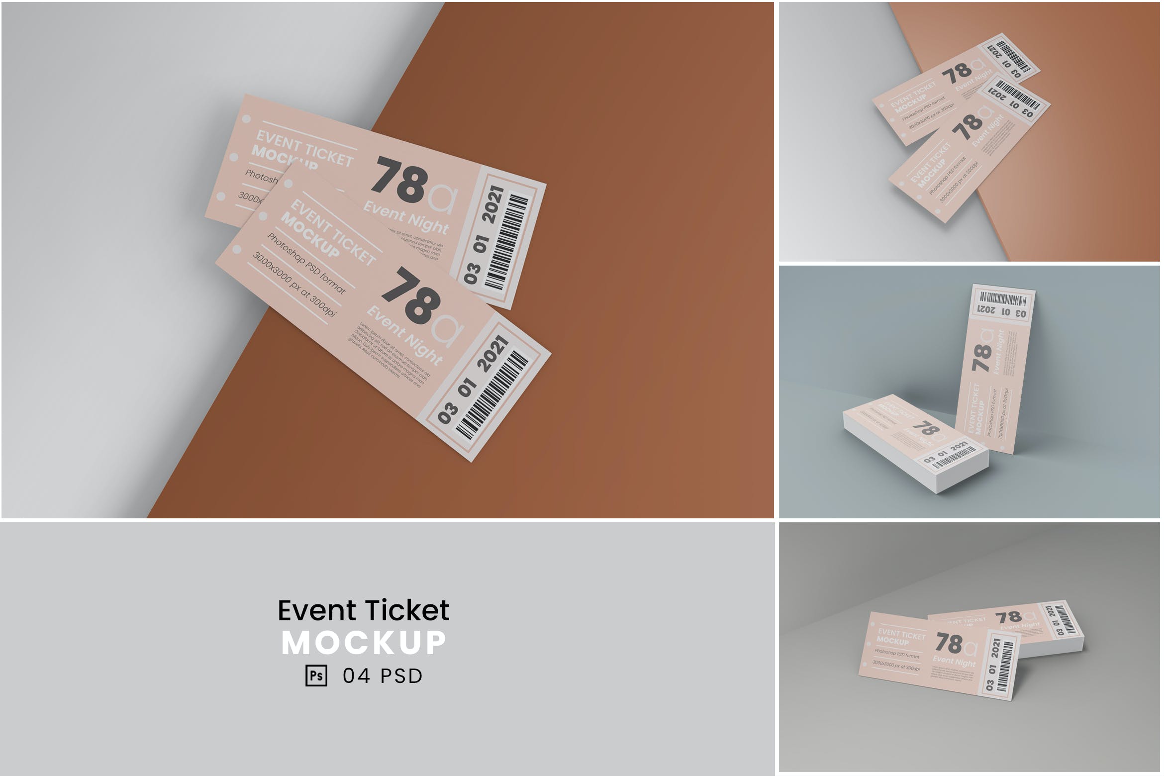 活动门票机票设计展示贴图样机模板 Event Ticket Mockup Vol 01_img_2