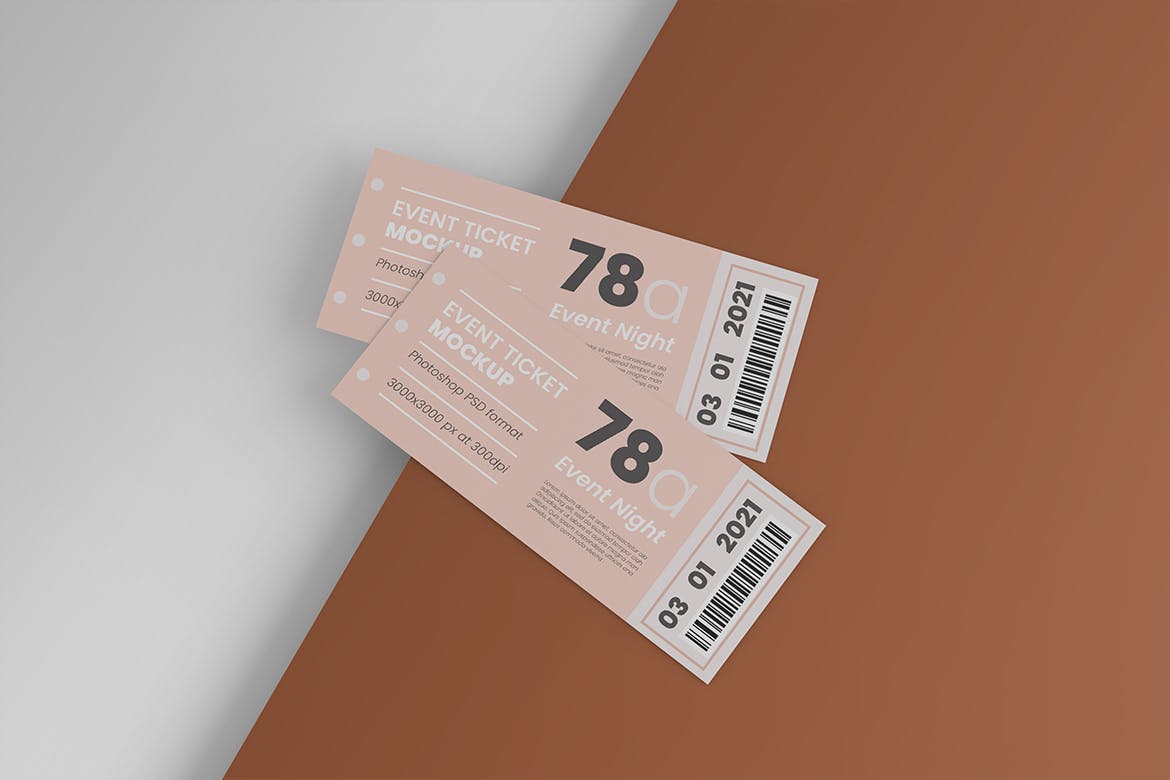 活动门票机票设计展示贴图样机模板 Event Ticket Mockup Vol 01_img_2