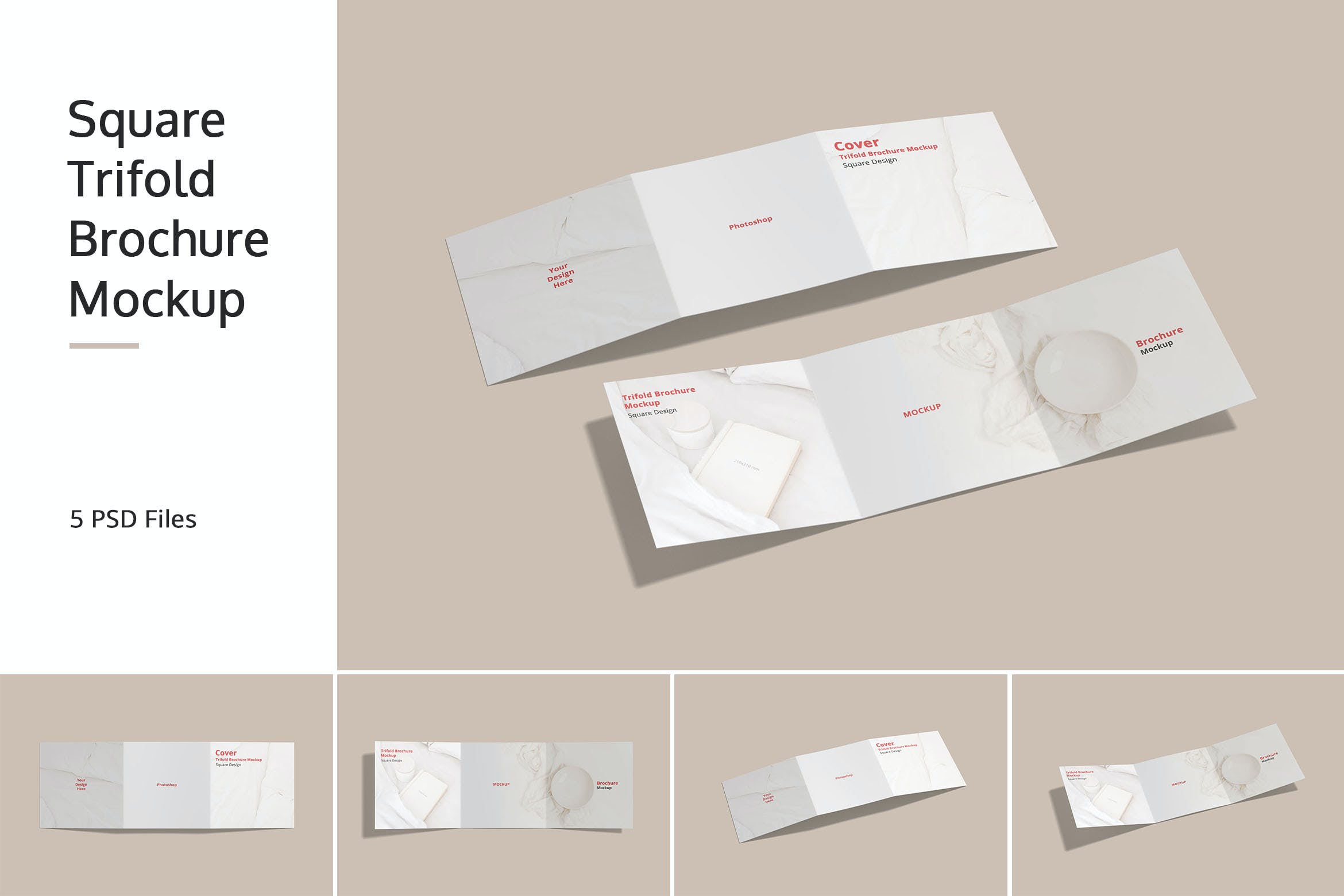 方形三折页小册子设计展示贴图样机 Square Trifold Brochure Mockup_img_2