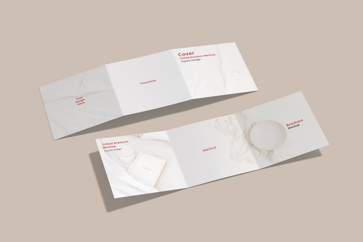 方形三折页小册子设计展示贴图样机 Square Trifold Brochure Mockup_img_2