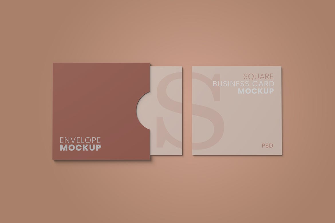 方形带封套商务名片卡片设计展示样机 Square Envelope Mockup Vol 01_img_2