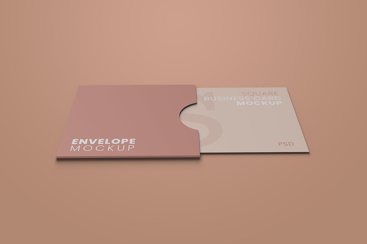 方形带封套商务名片卡片设计展示样机 Square Envelope Mockup Vol 01_img_2