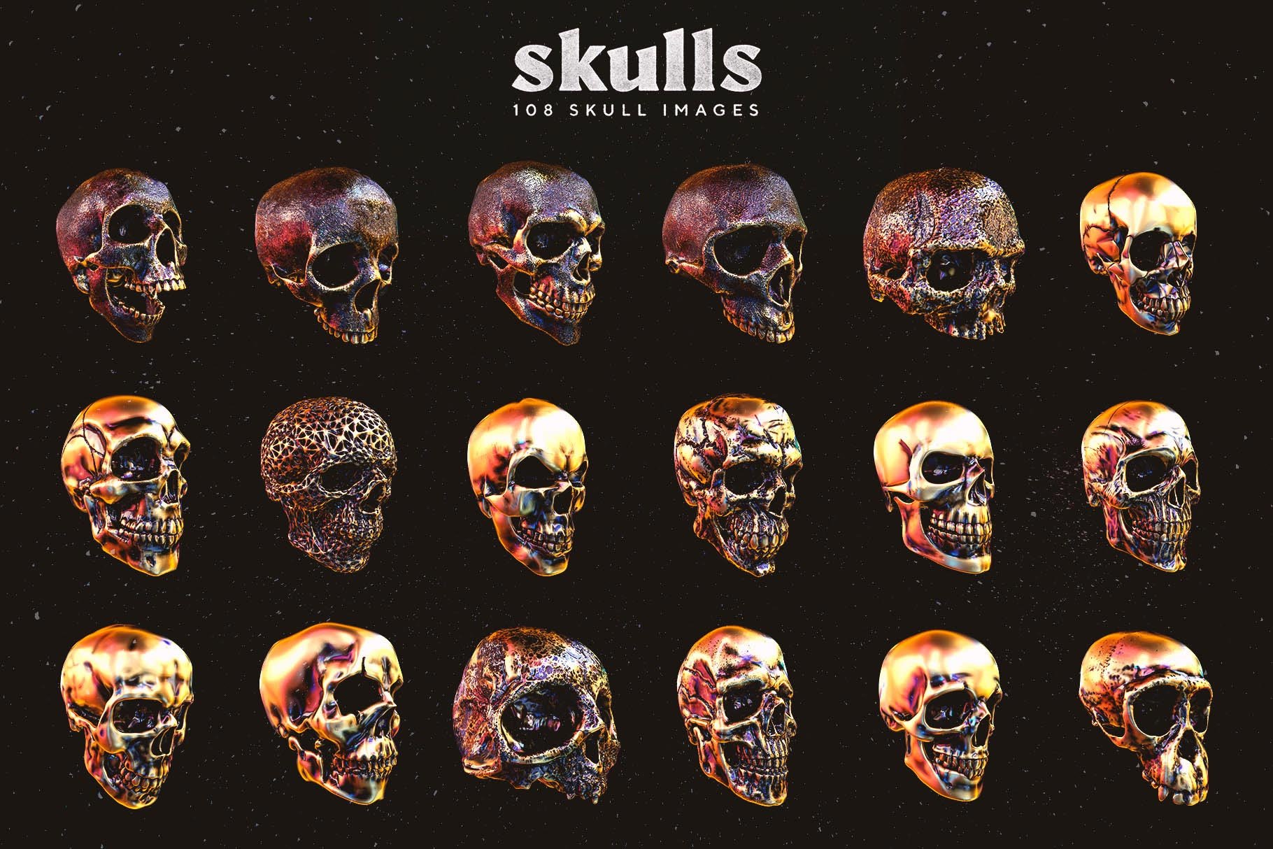 108张潮流炫酷3D渲染金属质感骷髅头骨PNG免抠图片素材 Skulls - 108 3D Skull Images_img_2