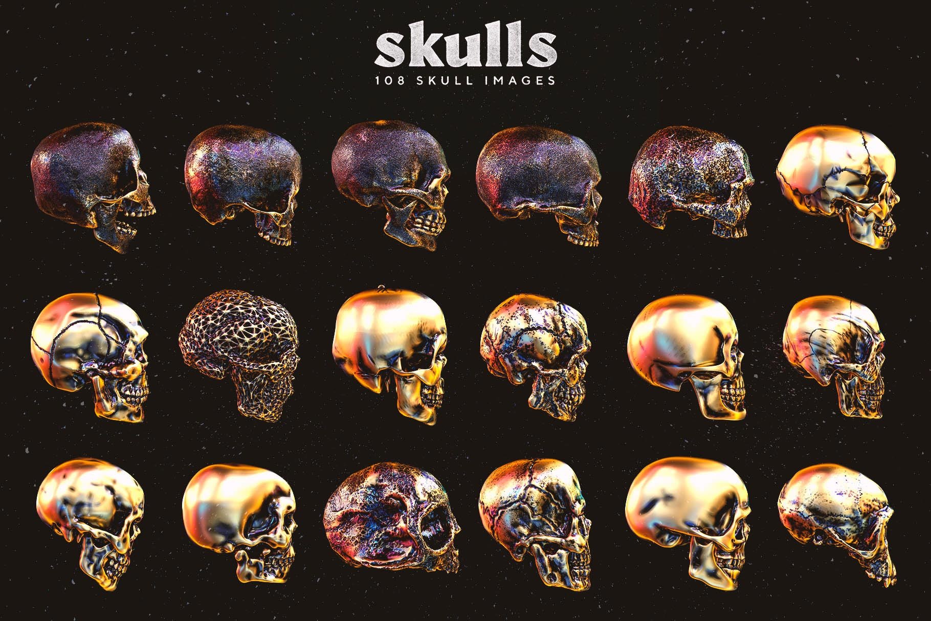 108张潮流炫酷3D渲染金属质感骷髅头骨PNG免抠图片素材 Skulls - 108 3D Skull Images_img_2