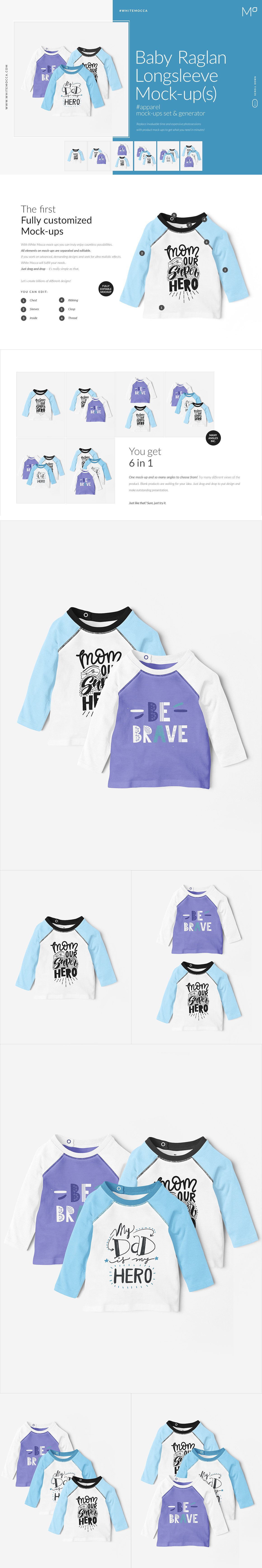 婴儿插肩式长袖套头衫印花图案设计展示贴图套装 Baby Raglan Longsleeve Mockups Set_img_2