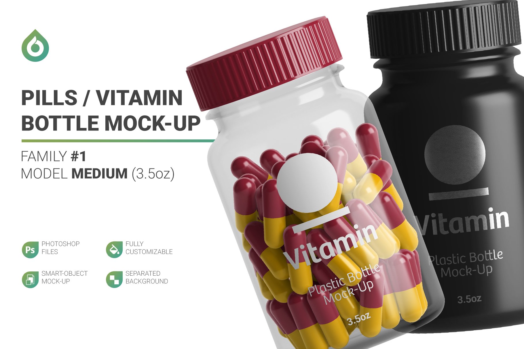 高分辨率药物胶囊维生素塑料包装瓶设计展示样机 Vitamins Bottle Mockup_img_2