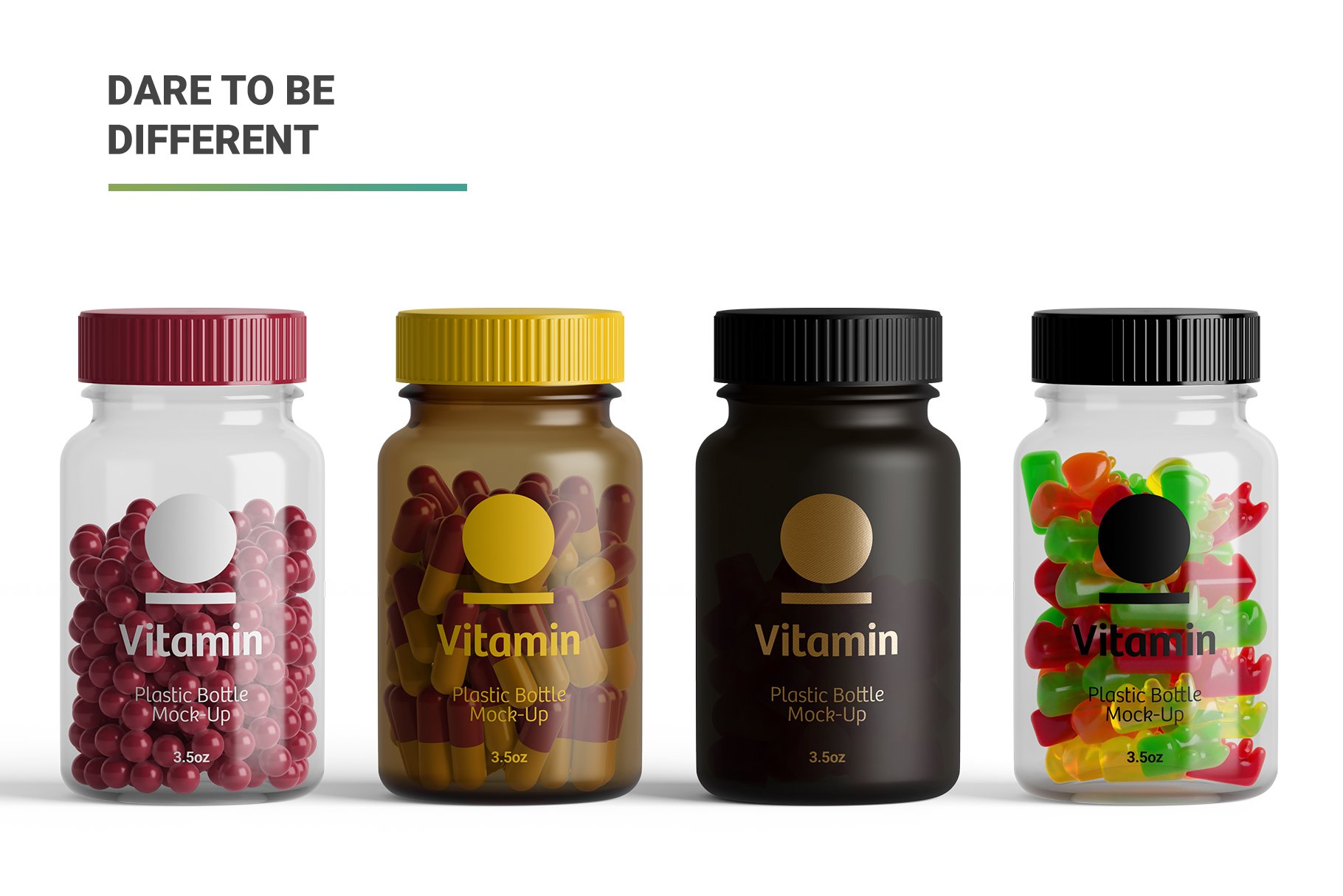 高分辨率药物胶囊维生素塑料包装瓶设计展示样机 Vitamins Bottle Mockup_img_2