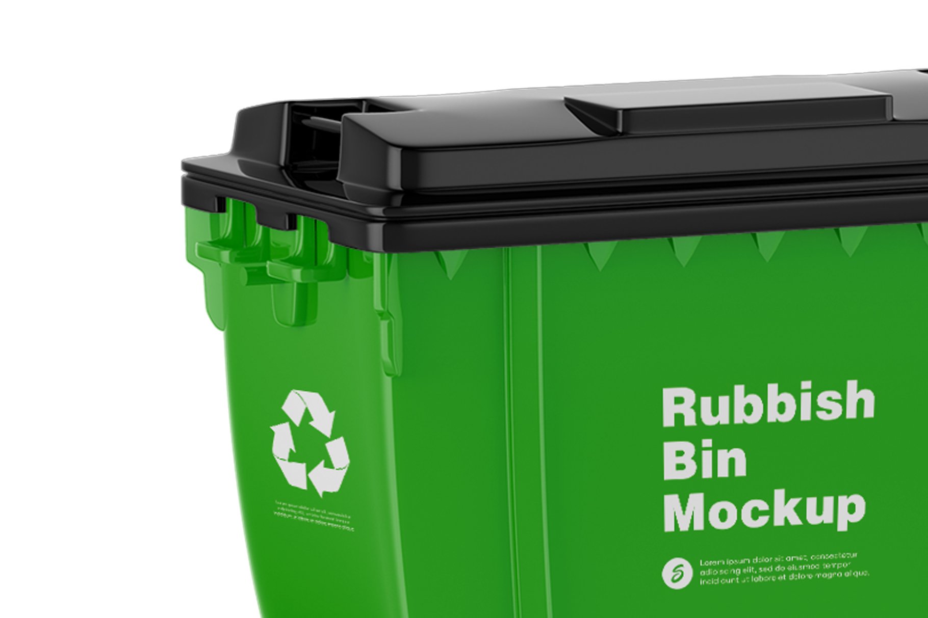 半侧面视图垃圾箱外观设计展示样机 Plastic Glossy Rubbish Bin Mockup_img_2