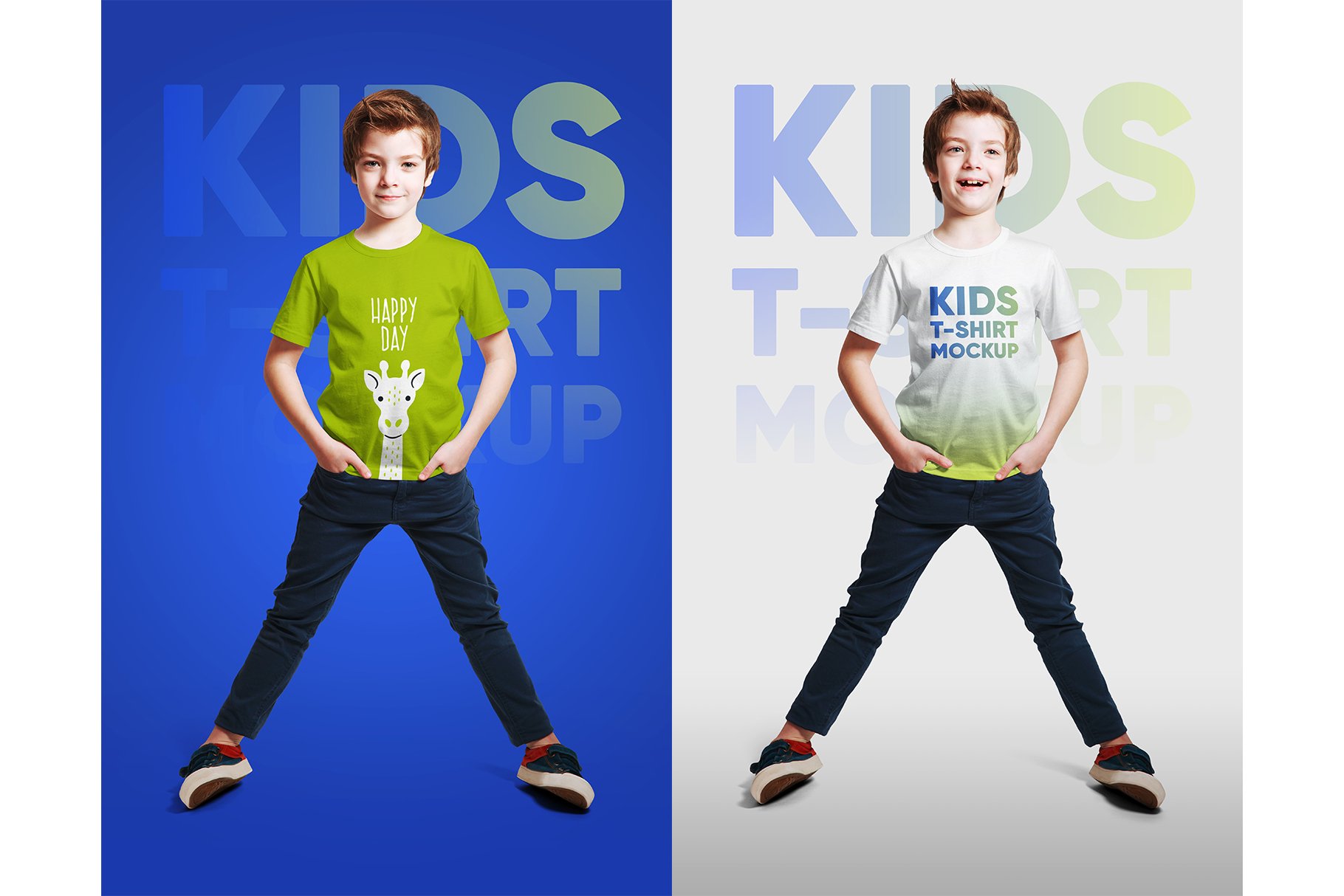 14款时尚儿童半袖T恤印花图案设计展示样机 Kids Boy T-Shirt Mockups Vol2_img_2