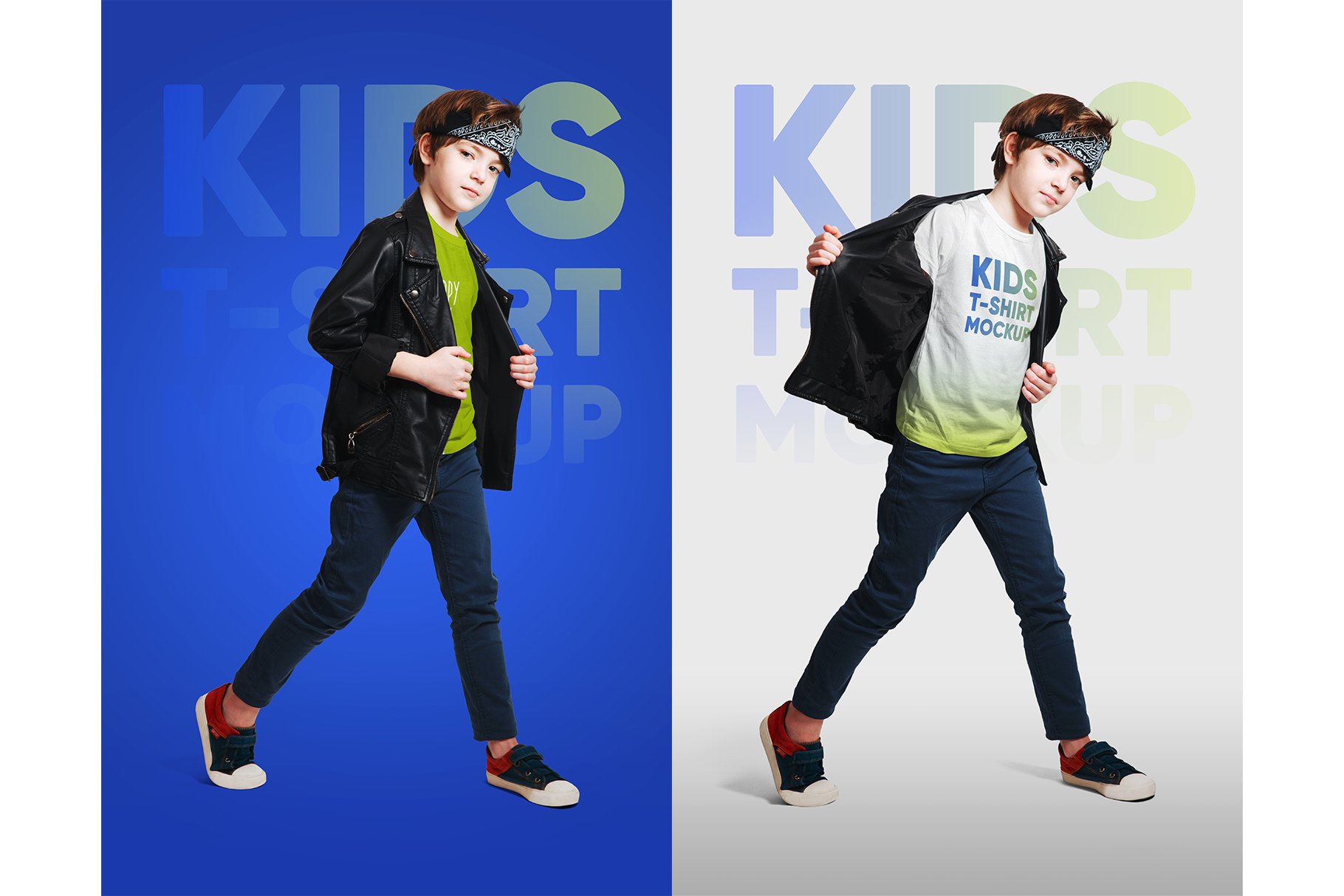 14款时尚儿童半袖T恤印花图案设计展示样机 Kids Boy T-Shirt Mockups Vol2_img_2