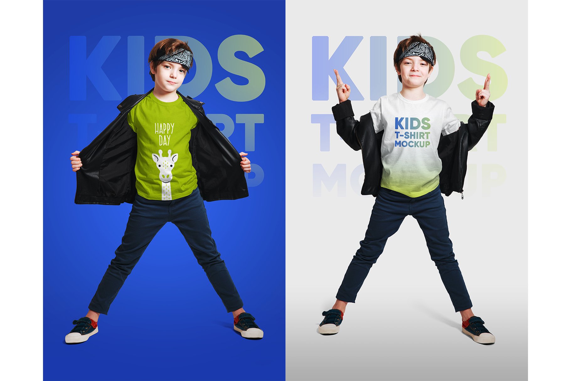 14款时尚儿童半袖T恤印花图案设计展示样机 Kids Boy T-Shirt Mockups Vol2_img_2