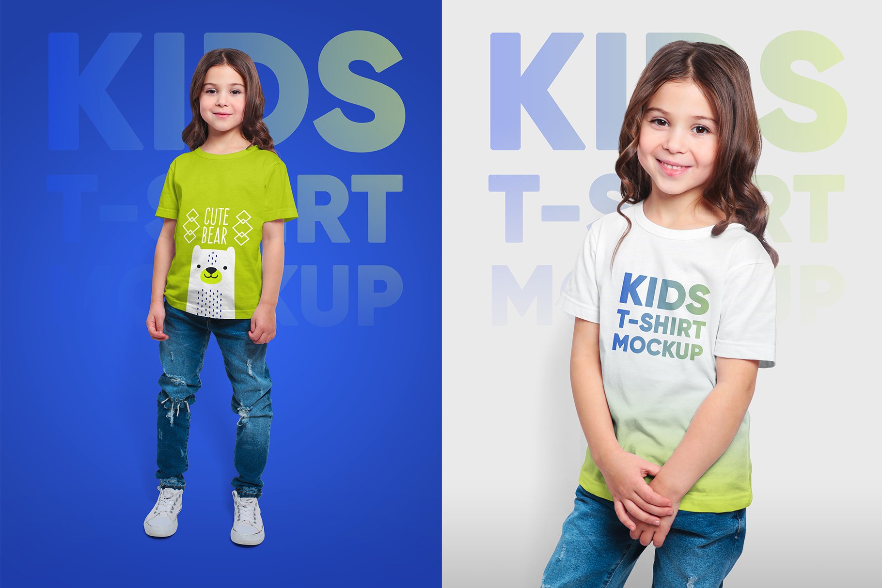 16款儿童半袖T恤印花图案设计展示贴图样机 Mixed Kids T-Shirt Mockups_img_2