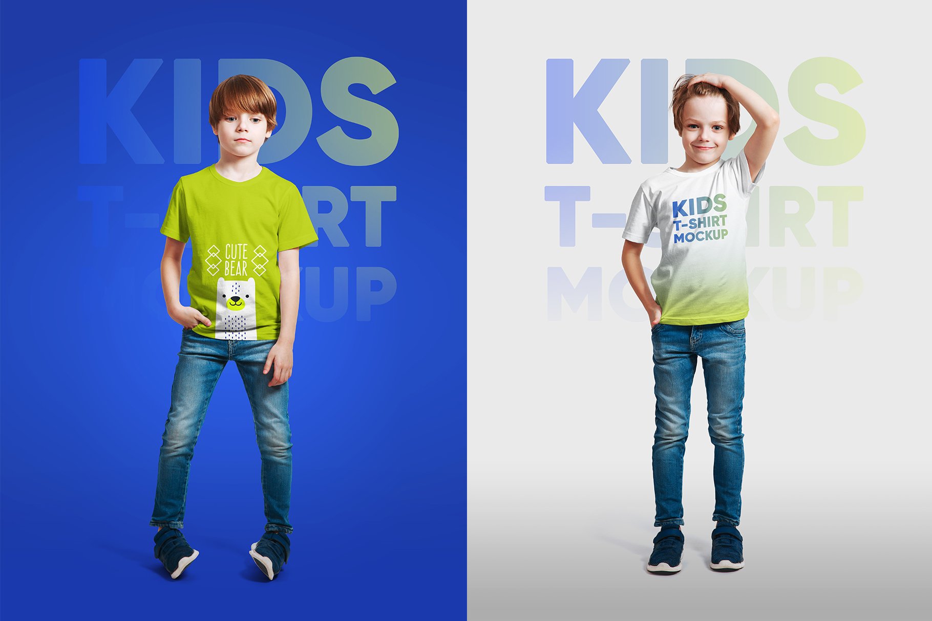 16款儿童半袖T恤印花图案设计展示贴图样机 Mixed Kids T-Shirt Mockups_img_2