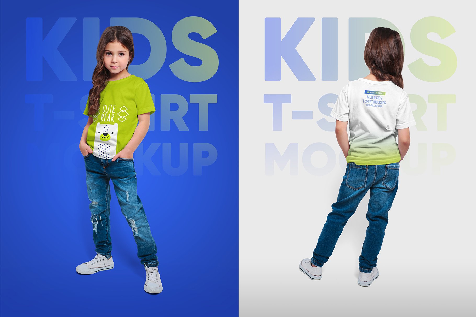 16款儿童半袖T恤印花图案设计展示贴图样机 Mixed Kids T-Shirt Mockups_img_2