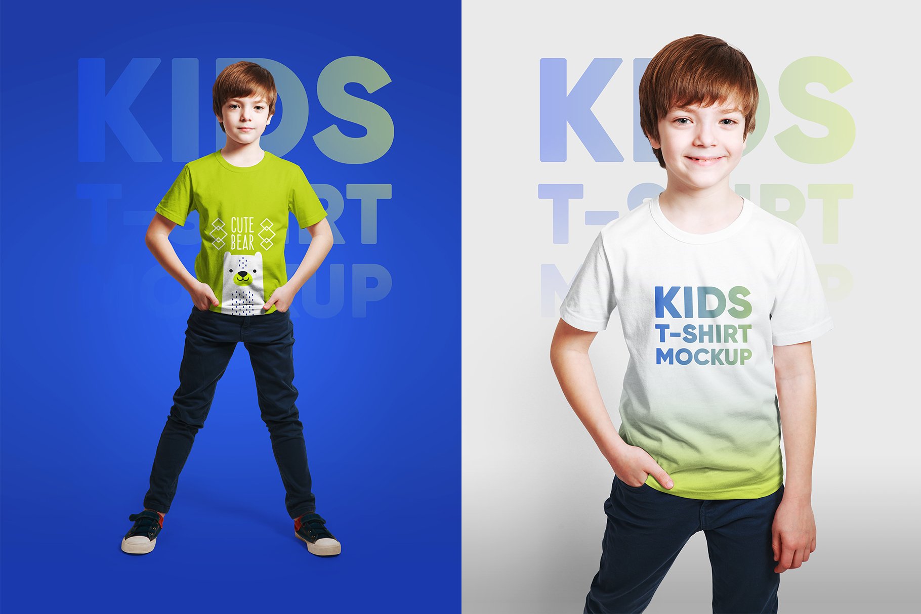 16款儿童半袖T恤印花图案设计展示贴图样机 Mixed Kids T-Shirt Mockups_img_2