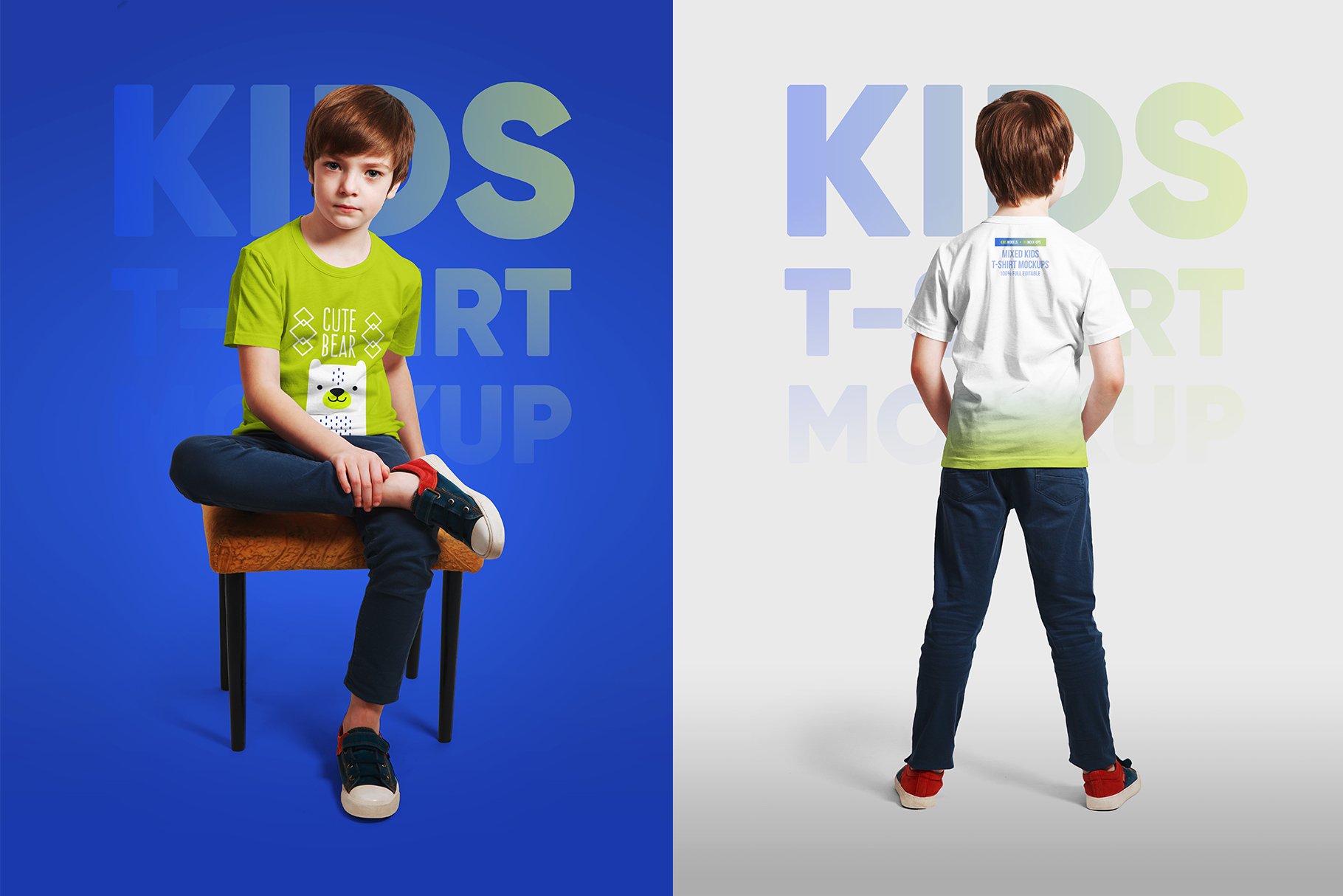 16款儿童半袖T恤印花图案设计展示贴图样机 Mixed Kids T-Shirt Mockups_img_2