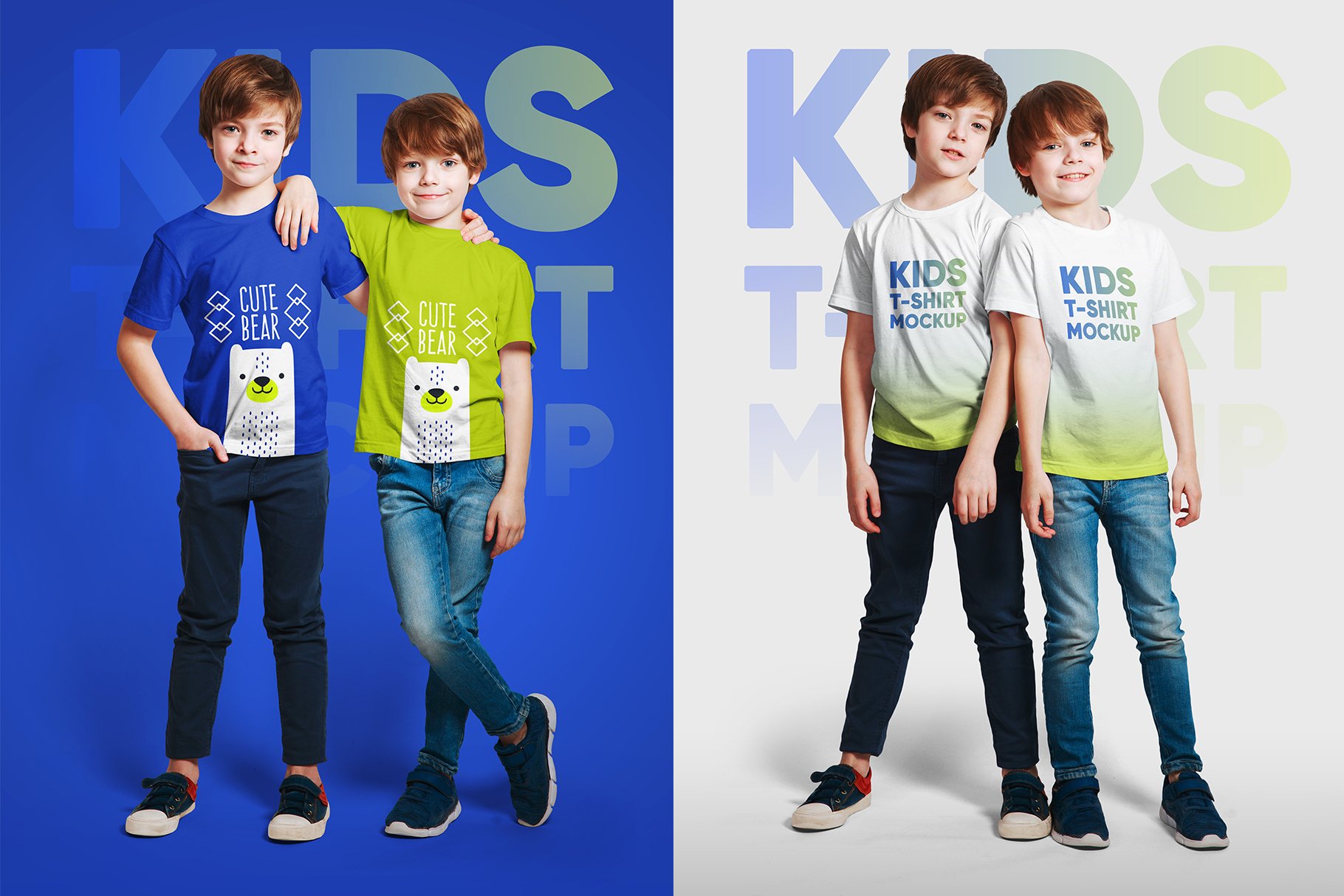 16款儿童半袖T恤印花图案设计展示贴图样机 Mixed Kids T-Shirt Mockups_img_2