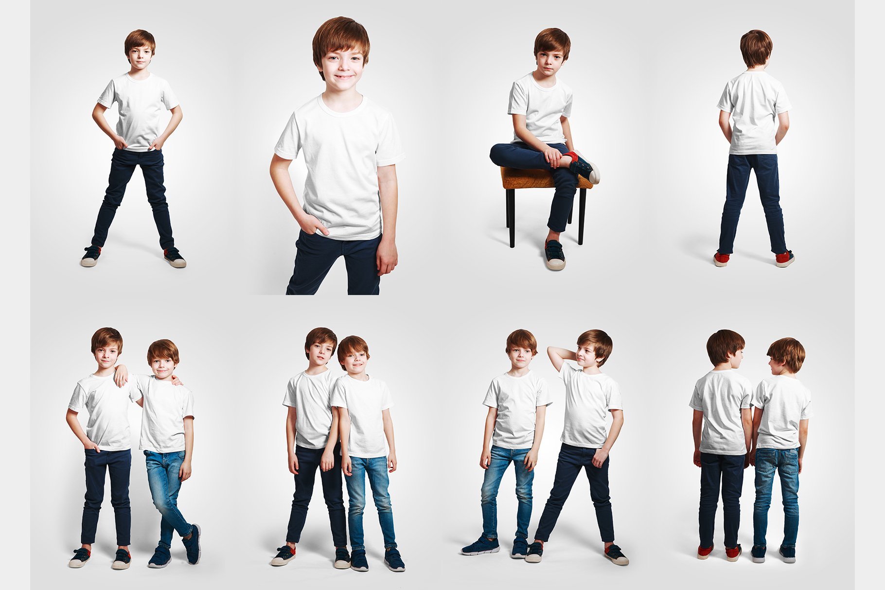 16款儿童半袖T恤印花图案设计展示贴图样机 Mixed Kids T-Shirt Mockups_img_2