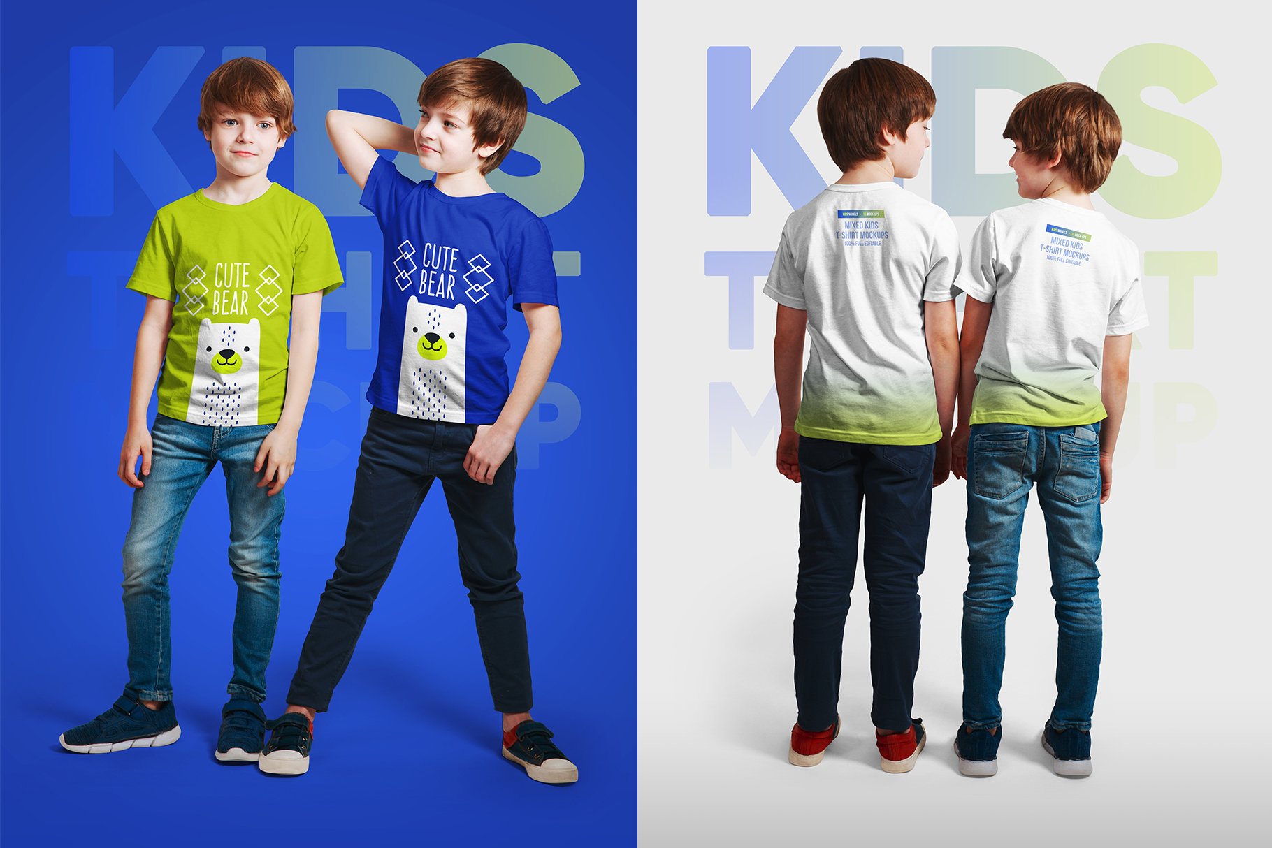 16款儿童半袖T恤印花图案设计展示贴图样机 Mixed Kids T-Shirt Mockups_img_2