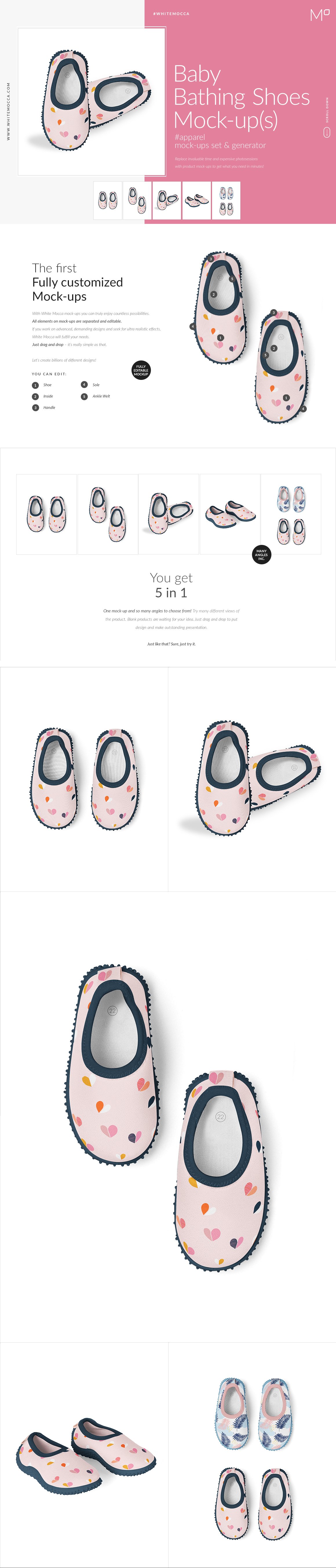 可爱女婴布鞋印花设计展示样机合集 Baby Bathing Shoes Mockups Set_img_2